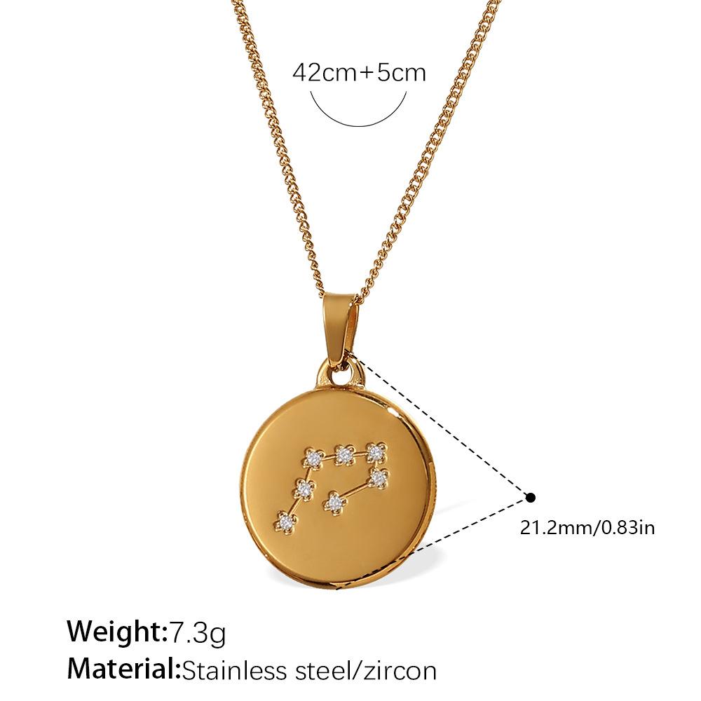 European and American stainless steel inlaid zircon round brand constellation pendant necklace twelve constellations star necklace female