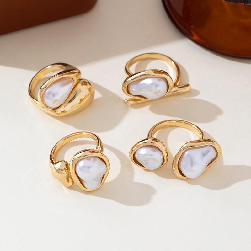 Luxus Barock Imitation Perle Verstellbare Ringe für Damen Mode Metall Tropfen Nischen Design Zeigefinger Ring Party Schmuck