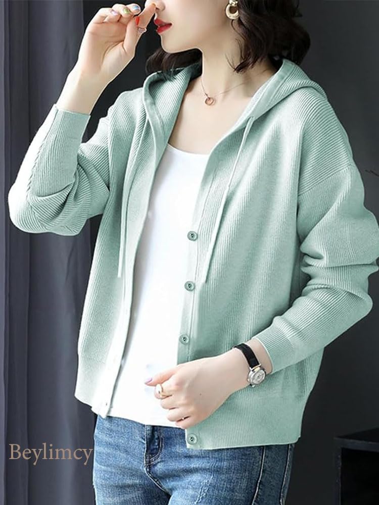 Beylimcy Hooded Long Flattering Top for and Bey72 Women's Cardigan, Sleeve, Spring, Autumn, Winter, (Coffee)