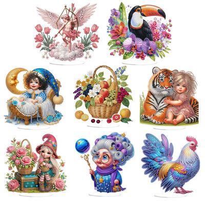 2D Flat DIY Animal Girl Acrylic Diamond Painting Desktop Ornaments Kit Special Shaped for Adults Home Office Decor Crafts Gift