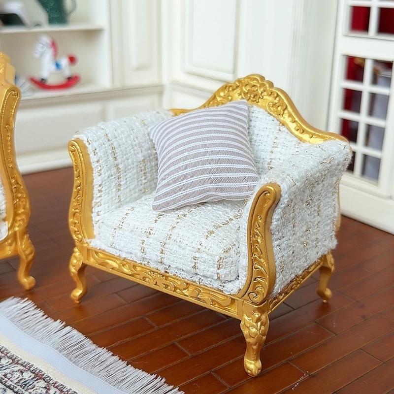 Realistic 1/12 Scale Dollhouses Sofa Set Soft Cloth Cover Simple Couch Model Furniture Accessory
