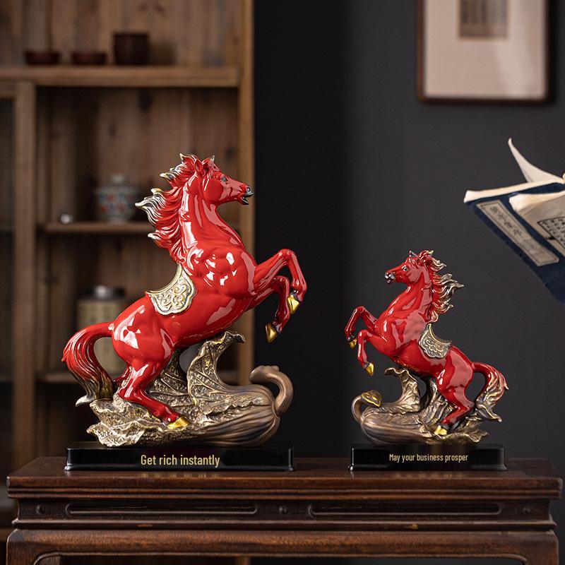 Große, wohlstandsanziehende Keramik-Pferdestatue für Büro, Wohnzimmer oder Weinschrank - Ideales Einweihungsgeschenk