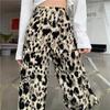 Leopard Print Wrinkled Wide Leg Women's Summer New Patchwork Tie Dye Elasticized High-waisted Loose Straight Casual Pants
