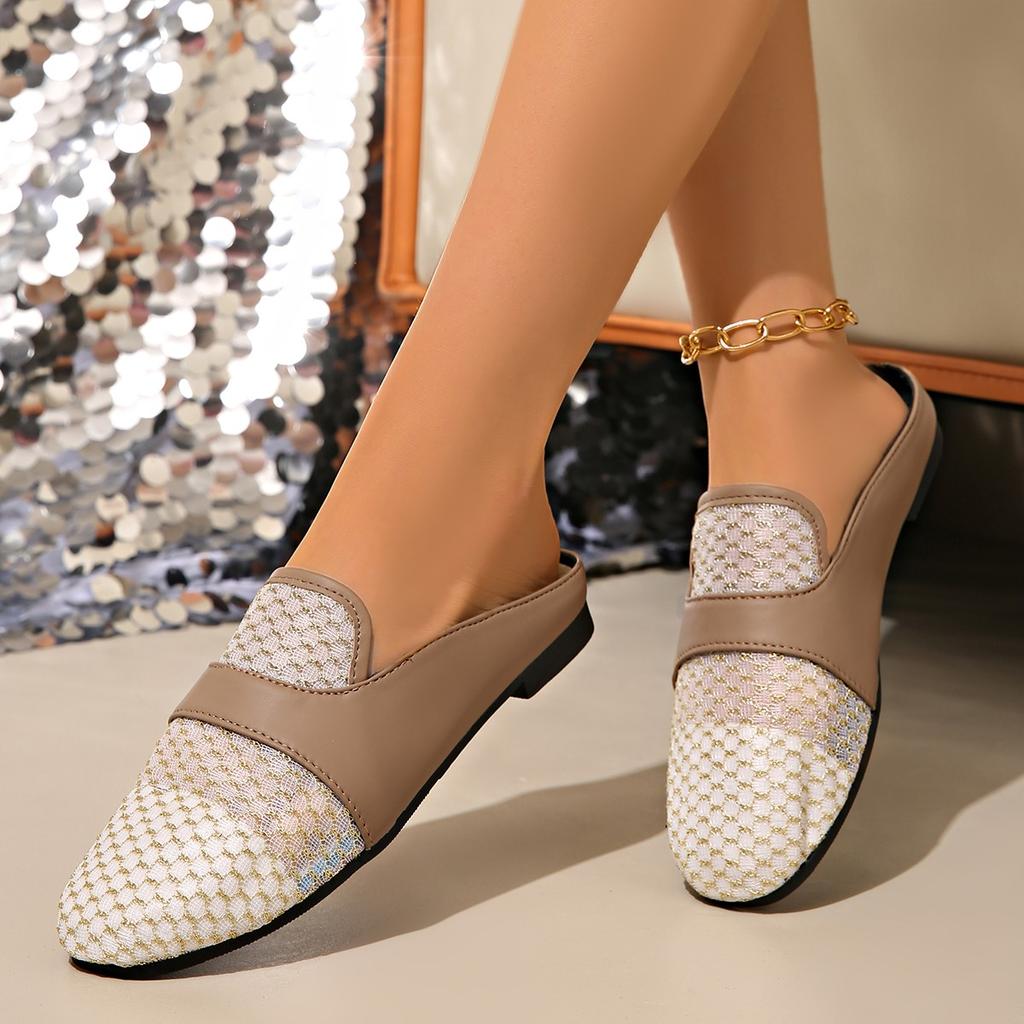 Módní dámské pantofle Sexy síťované pantofle Mules Ploché venkovní boty Dámské dřeváky Plážové sandály Žabky Vnitřní domácí pantofle Dámské