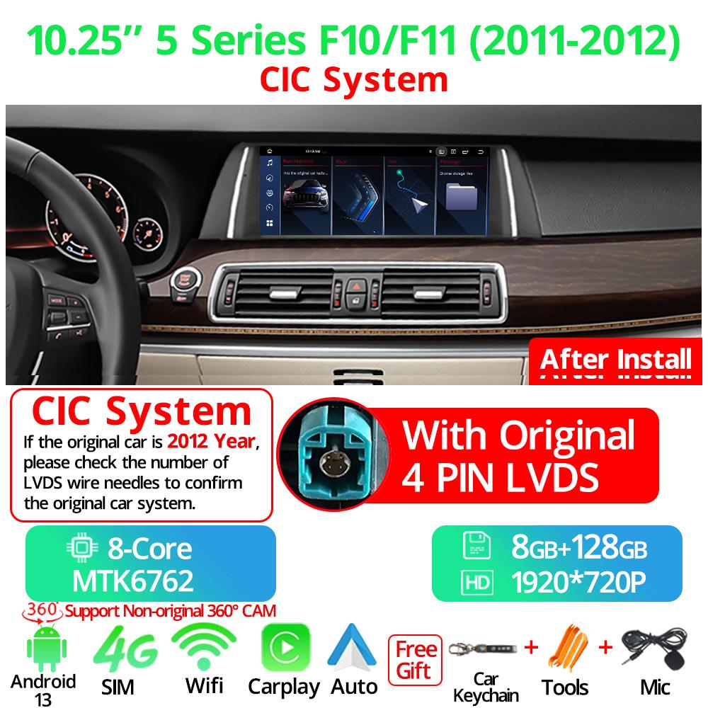 10.25" Multimedia  Player GPS Carplay Car Radio For BMW 5 Series F10 F11 2011-2017 CIC NBT System Android 13