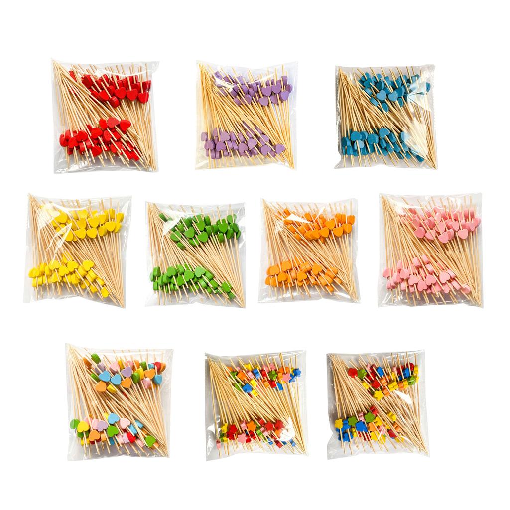 100 Pezzi Spiedini Usa e Getta per Cibo Stuzzicadenti Legno Buffet Cupcake Frutta Forchetta Festa Torta Dessert Insalata Bastoncino a Forma di Cuore