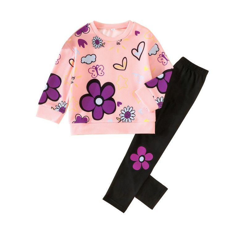 4-8 Years Kids Girls Petal Pattern Sweatshirt and Pants
