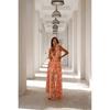 Floral Ruffled V Deep Fit Slim Hollow Dress Backless Slim dress