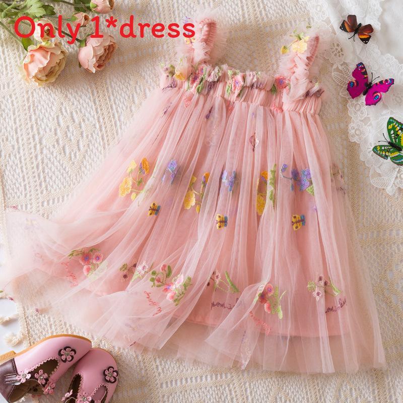 Princess Girls Summer Cotton Blend Embroidered Dress For Toddler Girls With Flower Pattern