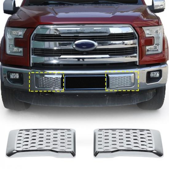2pcs Chrome Front Bumper Corner Panel Trim Decor Cover For Ford F-150 F150 2015+