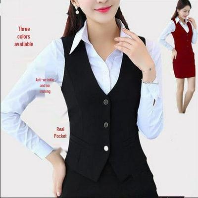 Women's Spring Autumn Slim Fit Professional Korean Style Vest Set for Hotel Workwear