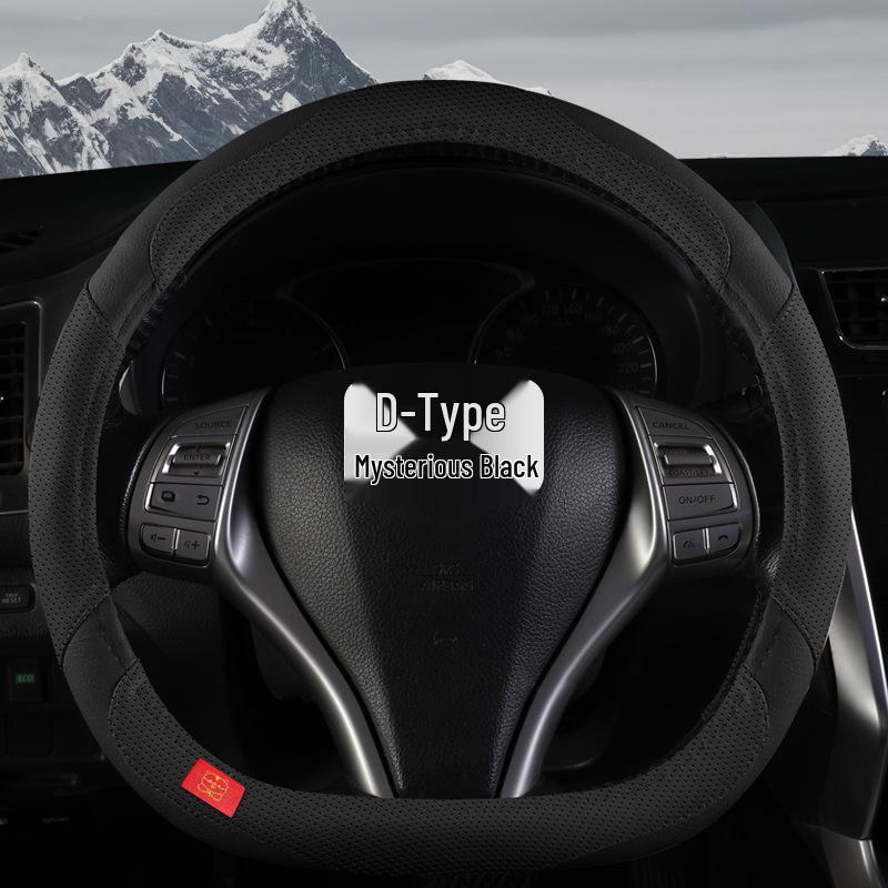 Classic Matte Leather Car Steering Wheel Cover with Perforated Grip 38cm