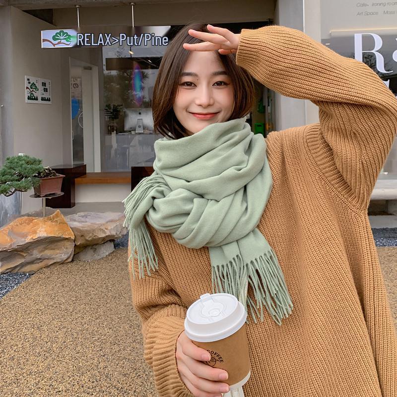 White Cashmere Scarf: Thickened, Solid Color, Versatile for Women & Men, Perfect for Autumn & Winter