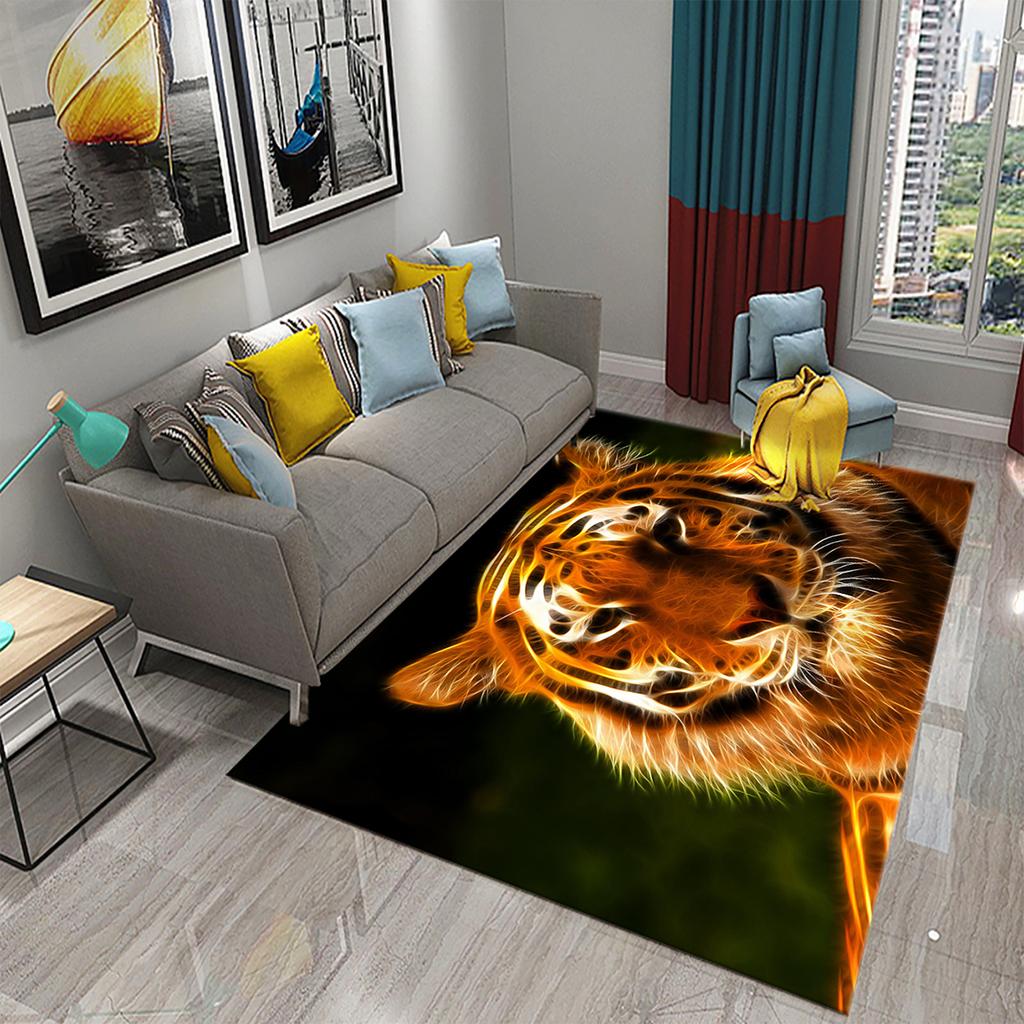 3D Tiger Pattern Carpet Cute Wild Animal Print Large Carpet for Living Room Bathroom Bedroom Entrance Mat Anti-Slip Carpet Decor
