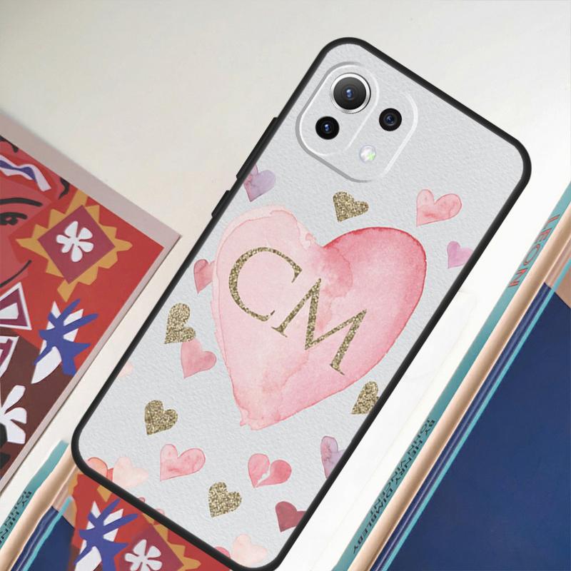 Custom Polka Heart Rose Gold Monogram Case For POCO F5 X3 X5 Pro F4 X4 GT F3 M5s M5 Cover For Xiaomi 13 Lite 12 11 11T 12T Pro