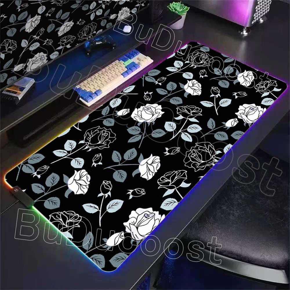 RGB LED  Floral Plants Mousepad Rubber XXL Cartoon Anime Gaming Mouse Pad Keyboard Mouse Mats Desk Mat Accessories Mouse Carpet