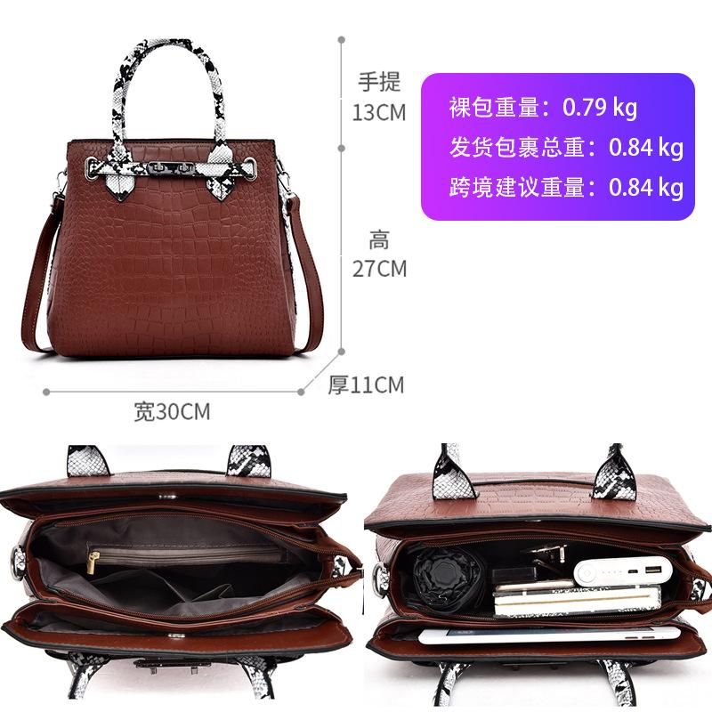 Fashion Big Bag New Solid Color Crocodile Pattern Bag Snake Pattern Handbag Oblique Span Shoulder Bag Women's Bag