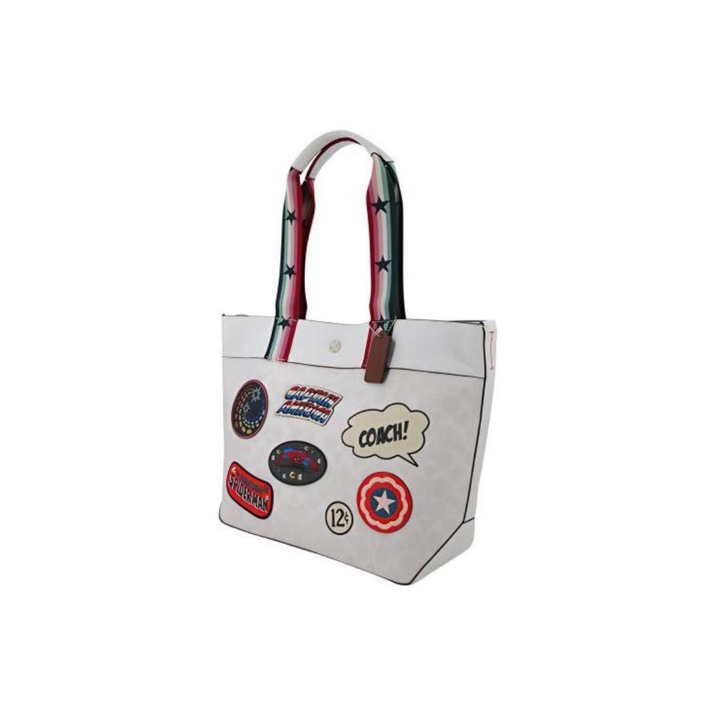 Coach X Marvel Collaboration Jes 33 Badge Decorated Monogram Coated Canvas And Leather Tote Bag Women Tote Bags White 2539-SVCAH