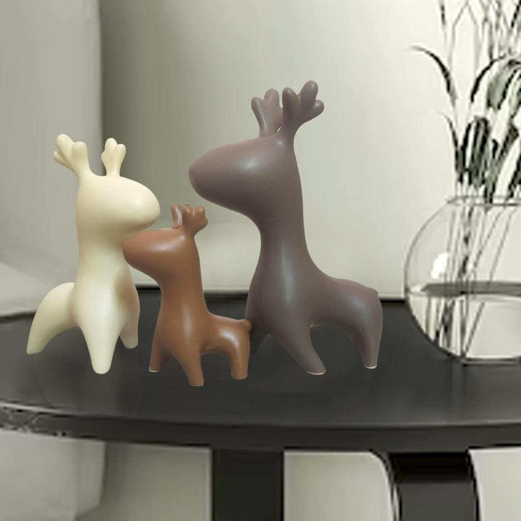 Home Décor Elk Family Matte Finish Ceramic Figurines - (Set of 3, Matte Brown)