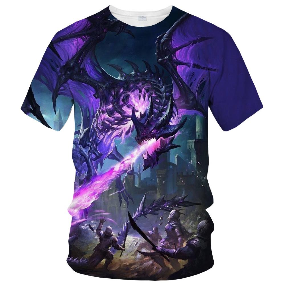 Summer fashion trend fun 3D printed dragon print pattern creative casual soft and comfortable short sleeved T-shirt