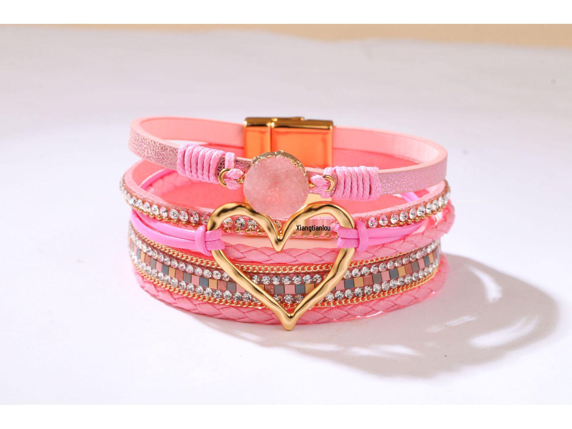 

Богемный браслет из искусственной кожи со стразами в форме сердца и магнитной застежкой для женщин розовый