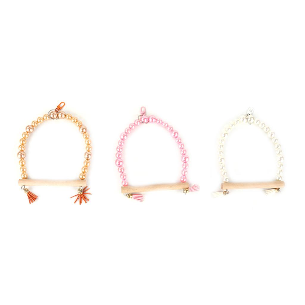 Parrots Bridge Hammock Swing Bridge Swing Standing Training Supplies Bridge Wood Hammock with Pearls Beads Toy