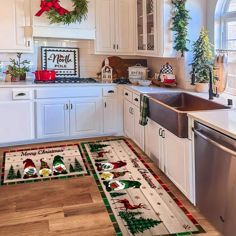 

2pcs Christmas Happy Carpet, Durable and Dirt-resistant Kitchen Floor Mat, Festival Decorative Floor Pad, Home Decoration 2PC 40x60 40x120CM