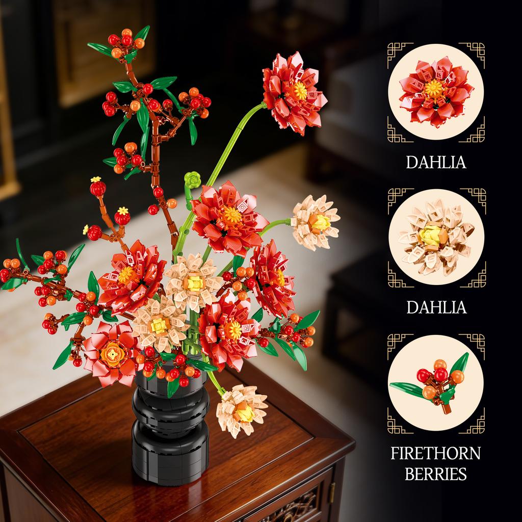 KNEW BUILT Eternal Flower Bouquet Building Up Bricks Toy-Home DecorStress-Relief PuzzlePerfect for Women’s Day/Teacher’s Day Perfect Gift