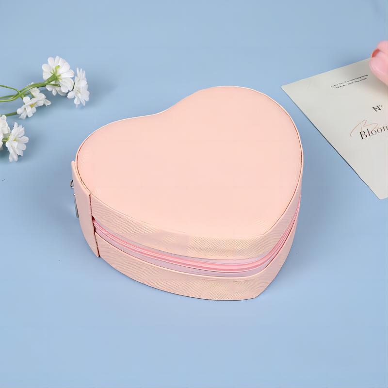 Heart-Shaped Jewelry Box Portable Travel Necklace Pendant Ring Earrings Storage PU Leather Zipper Cute Jewelry Organizer Box