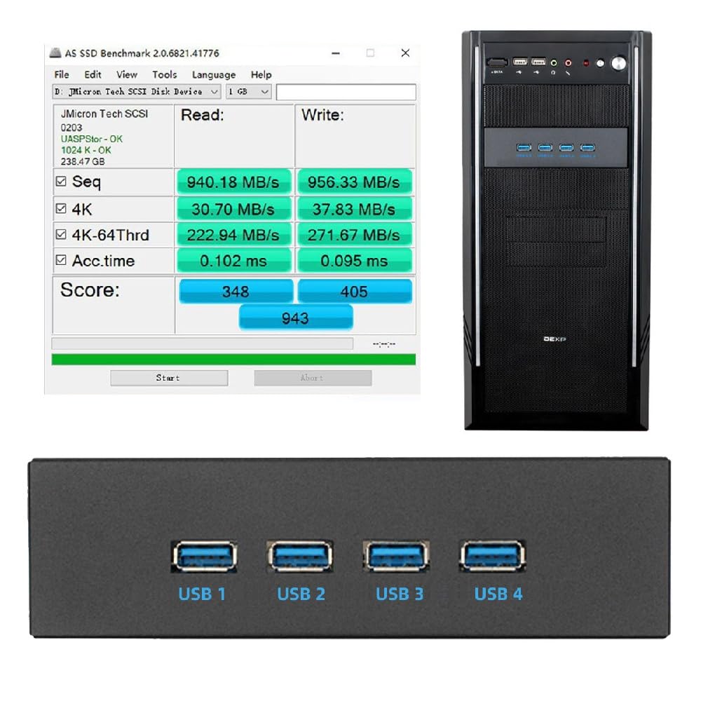 Xiwai 10Gbps 4-Port Hub Front Panel USB 3.1 Type-A & Type-C To Motherboard Type-E Connector Cable for 10Gbps 5.25" CD-ROM Bay Tray