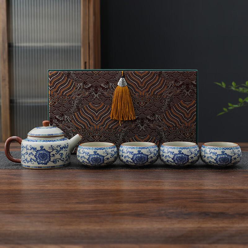 Xiaoci Xiaoqu Ceramic Twining Lotus Ru Kiln Tea Set