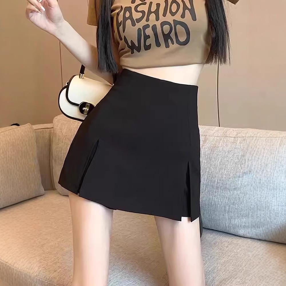

Women s Summer Black High-Waist A-Line Mini Skirt with Slit – Petite Bodycon Anti-Exposure Design Extra Extra Large чорний