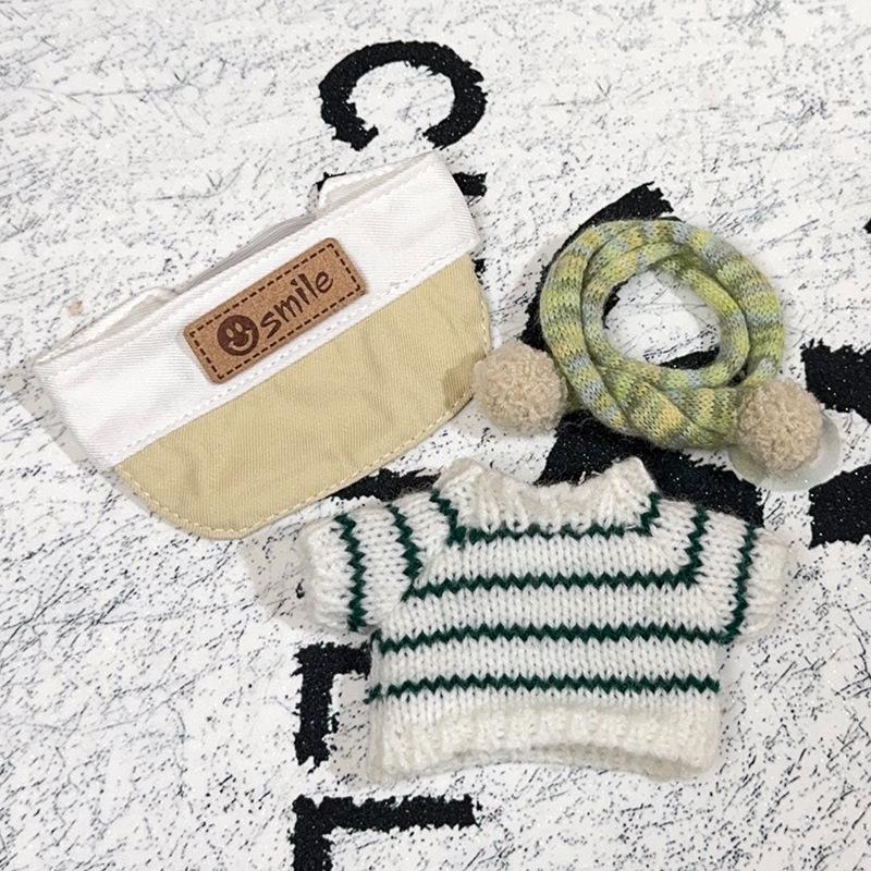Dimo Newborn Diary Series: 10cm Doll Striped Sweater & Scarf Set 10 cm doll clothes (without doll)