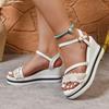 Fashion 2025 Fashion Pearl Flock Wedges Sandals for Women Crystal Ankle Buckle Party Shoes Woman Thick Sole Chunky Platform Shoes Mujer