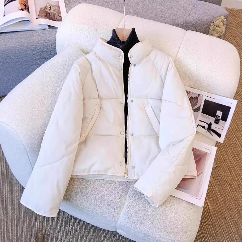 Women's Long Sleeve Puffer Jacket Stand Collar Casual Loose Fit Cotton Padded Coat Winter Warm Outerwear