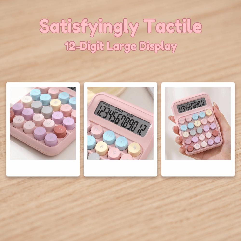 11 Digit Mechanical Key Calculator Large LCD Display Round Button Silent Calculator ABS Material Pastel Color