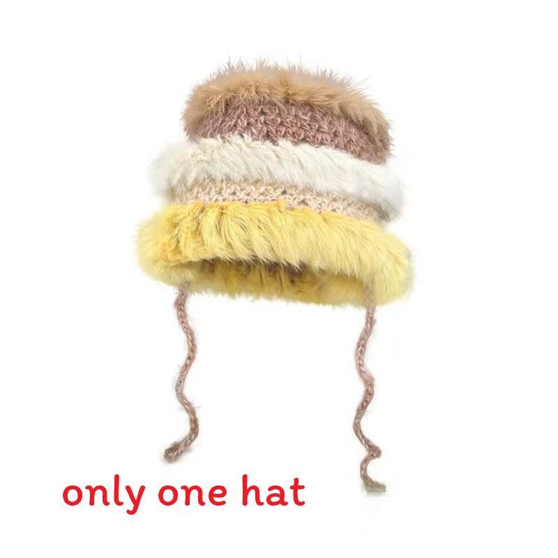 Cartoon Style Wool Beanie With Plush Fur Material And Adjustable Fit For Casual Wear