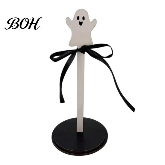 Country Style Home Accents Halloween Paper Towel Roll Holder, Ghost/Pumpkin/Witch's Hat/Bat Decor, Durable Festive Gift Wood Standing Reel for Kitchen