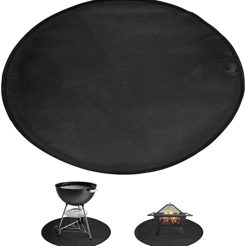 Outdoor round fireproof mat with silicone coating designed for grills fire pits and charcoal grills heat resistant and foldable