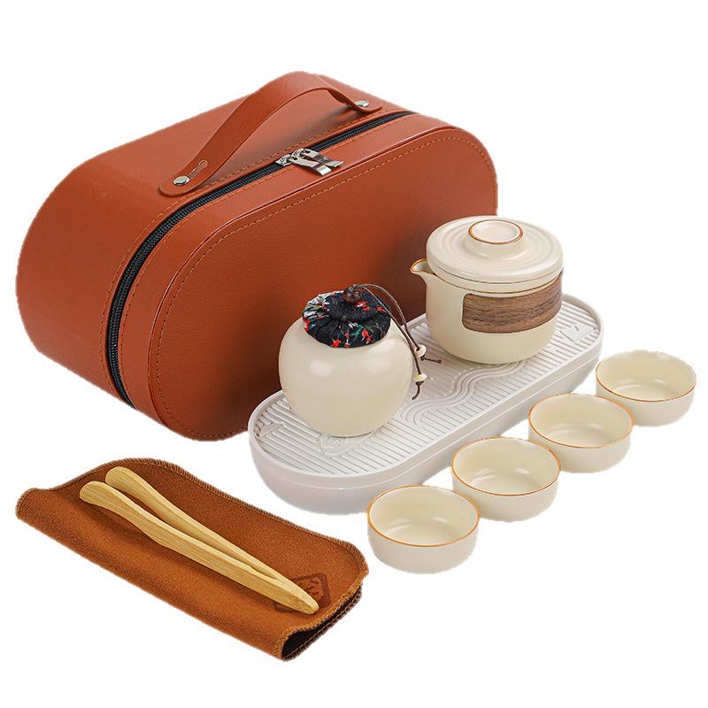 Ru Kiln Travel Tea Set One Pot Three Cups Portable Outdoor Ceramic Kuaike Cup Set Business Event Gifts