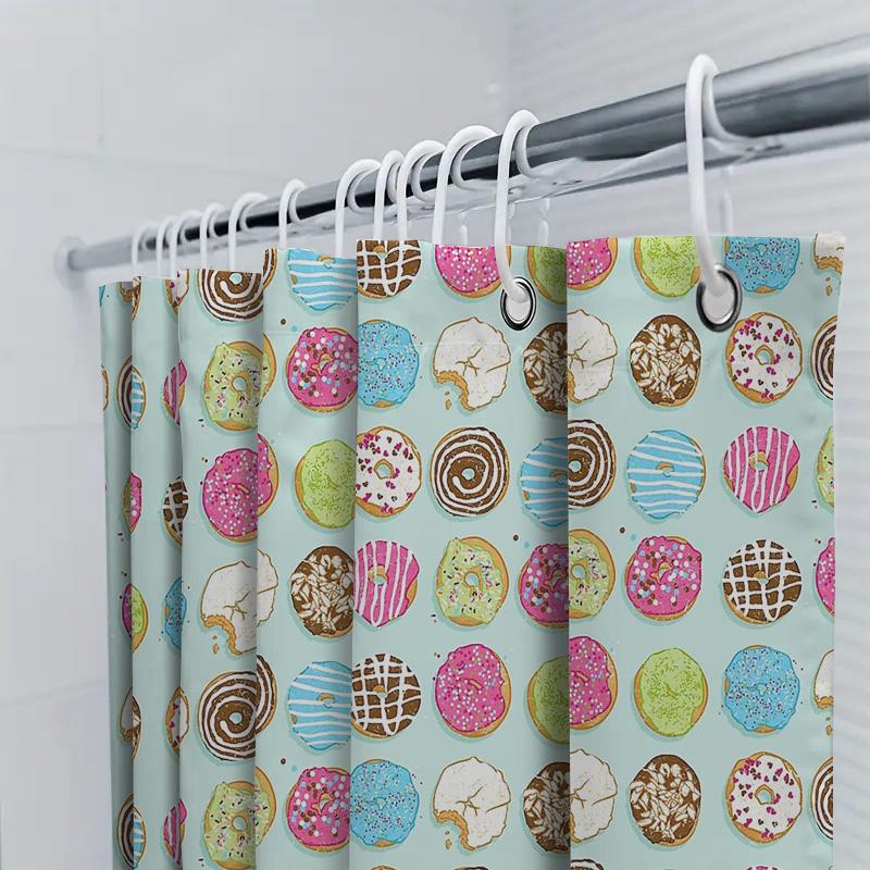 Donut Shower Curtain Cute Food Patterned Bathroom Decor Washable Fabric Liner Home Sweet Home Kitchen Dorm Room Decoration