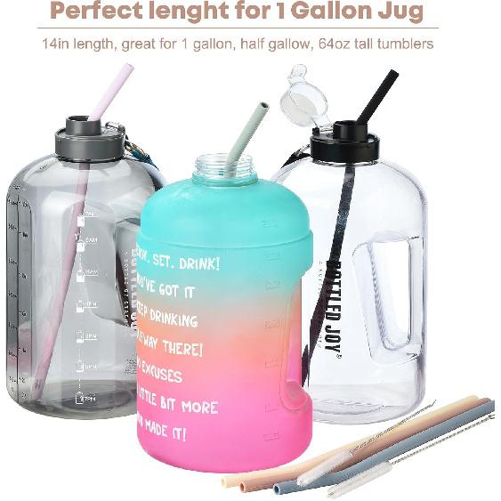 ALINK 14 inch Extra Long Pastel Color Silicone Replacement Straws for 40 oz Stanley Cup, Reble Flexible Drinking Straws for 1 Gallon Jug, 64 oz Water