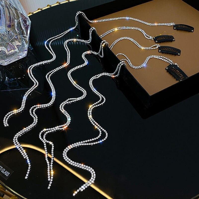 1Pc/2Pcs Shiny Rhinestones Chain Hairpin Braided Hair Headdress Party Tassel Hairpin Braided Hairband Hair Styling Tool