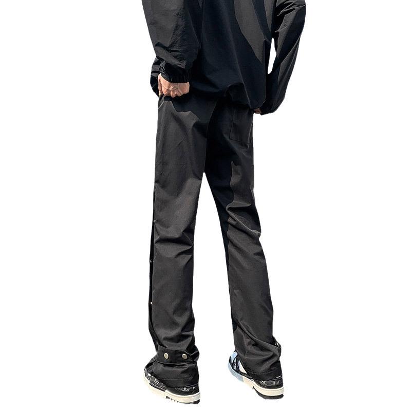 Pánské černé bojové kalhoty na knoflíky - Americký high street styl, Trendy pracovní oděv na jaro a podzim, Pěkný rozšířený design
