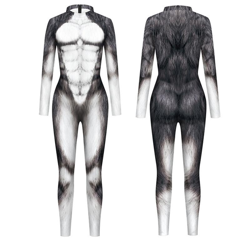 Adults Animals Dog Wolf Snake Leopard Printing Jumpsuit Women Men Halloween Cosplay Costume Carnival Party Stage Role Playing Dress Up Outfit