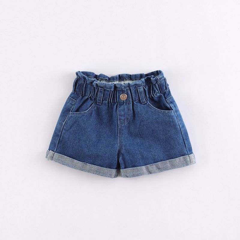Mark Jenny Girl Lace Waist Denim Shorts Outwear Kids Pants 2025 Summer Wear New Arrival Pure Cotton 550511 Denim Blue-220782 90((Recommended Height 84-93cm))