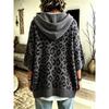 Leopard Print Hooded Sweater Women Drawstring Knit Pullover Hoodie Loose Knitted Outerwear Casual Oversized Sweatshirt Top