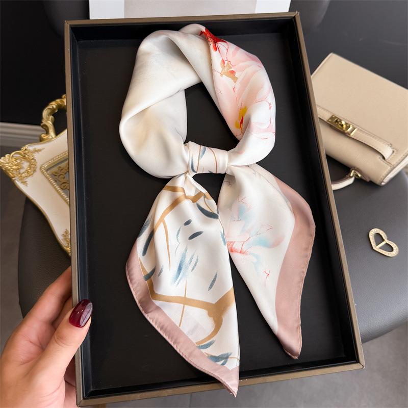 Scarf Women Silk Scarves Square Bandana Hijab Wrap Flower Designer Neckerchief Shawl Kerchief Hair Band Foulard Luxury