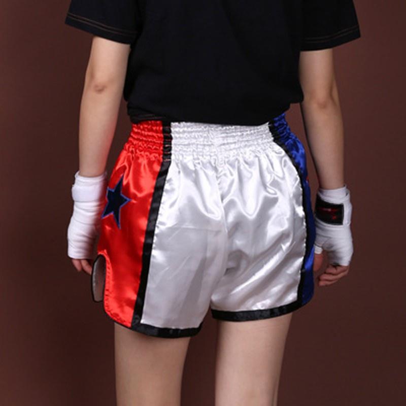 Boxerské krátké muay thai bojové šortky modré a červené hvězdy na zakázku muay thai