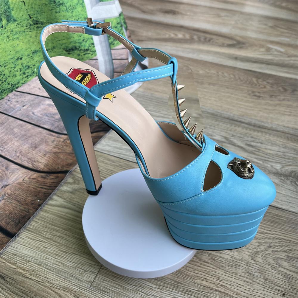 Fashion Brand Sexy Rivet 16cm High Heel Sandals Platform Party Wedding Ball T-stage Women Shoes High Quality Large 43summer Female Shoes